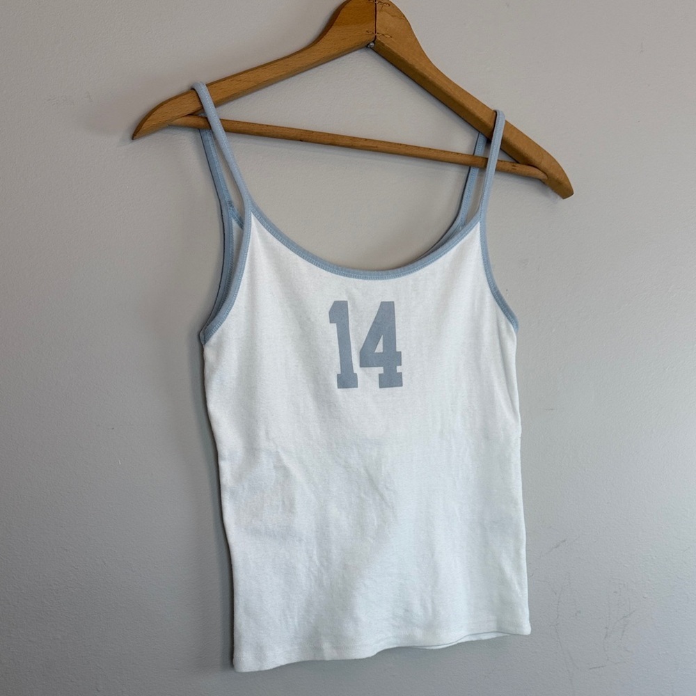 John Galt White & Blue Skylar 14 Tank Top spaghetti strap crop top one size